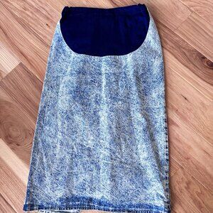 Vintage Maternity Adjustable Acid Washed Denim Midi Skirt